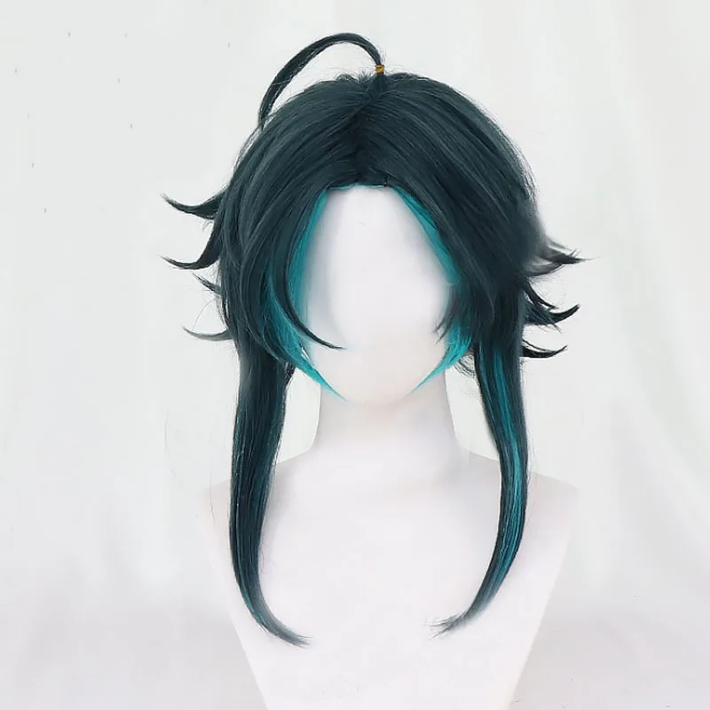 Genshin Impact Xiao Cosplay Men 33cm Green Mixed Wig Cosplay Anime Cosplay Wigs Heat Resistant Synthetic Wigs Halloween