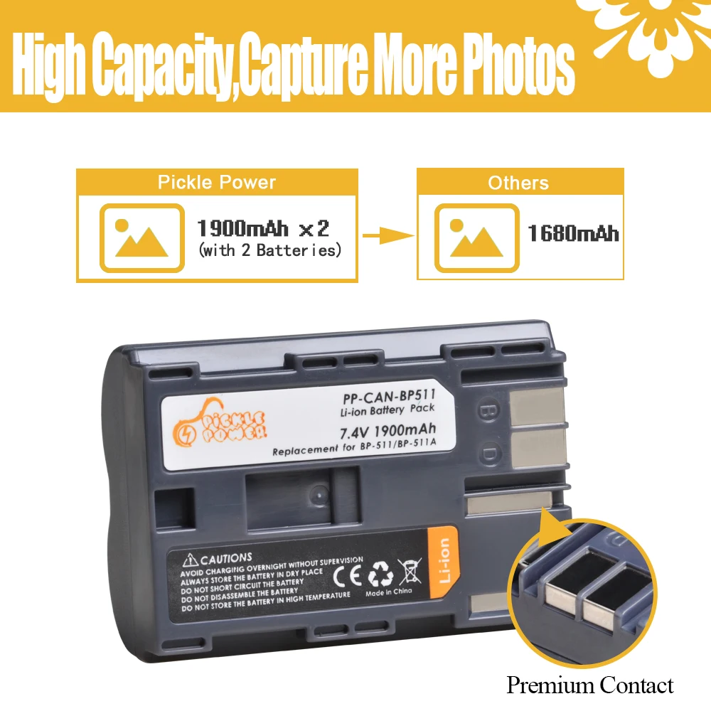 514 le Puissance 1900mAh Batterie Pour Appareil Photo Numérique Standard IL EOS 40D 300D 5D 20D 30D 50DBP-511 Batterie BP-511A