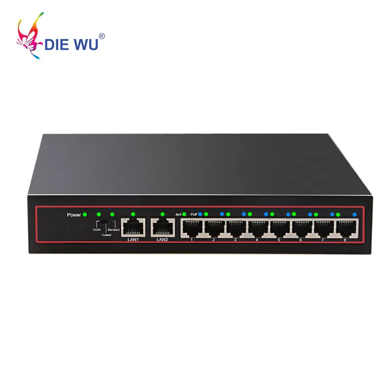 

DIEWU 10 Ports POE Switch Power over Ethernet Network Switch 8 PoE Switch Injector for camera/Wireless AP/Camera Built in Power
