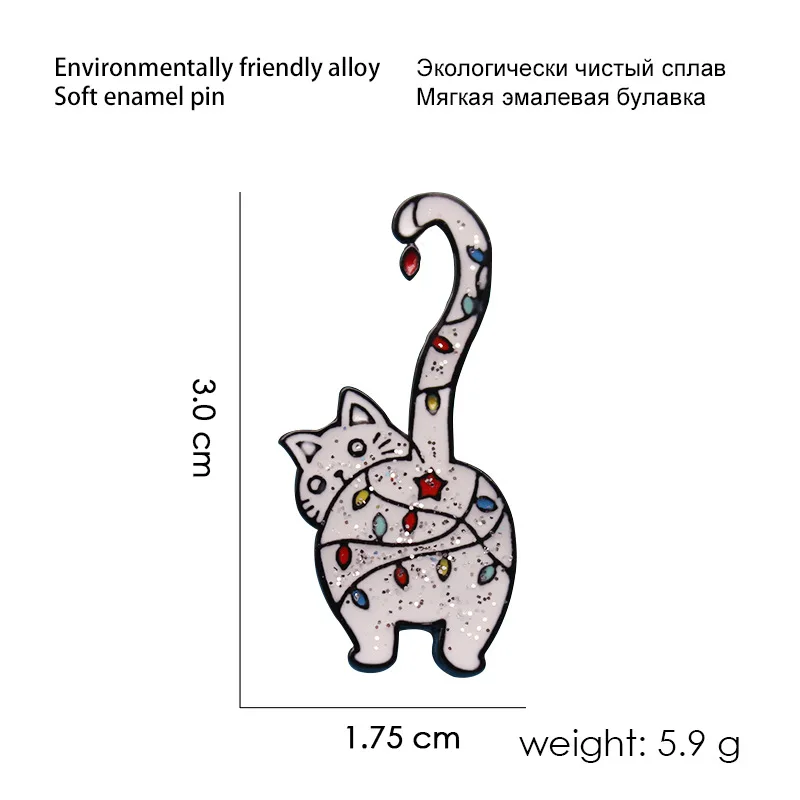 New Cute Cartoon Animals Long Tail White Tabby Cat Brooch Waving Up Tail Enamel Pin Fashion Children's Denim Clothes Lapel Penda