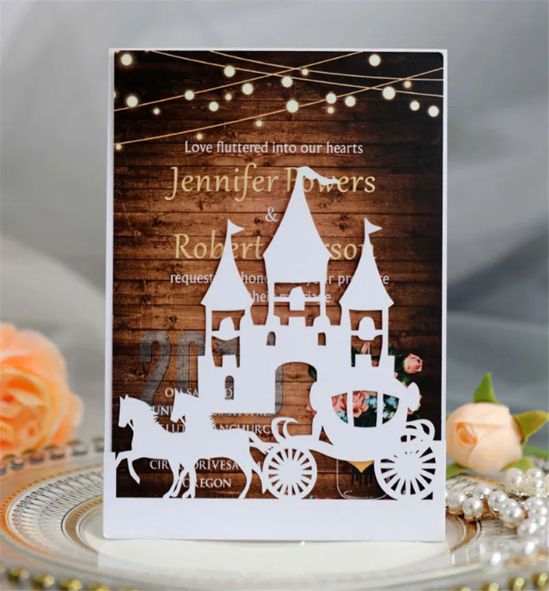 Castle wedding invitation card rural shimmer pearl party invitation postcards multi colors 50pcs