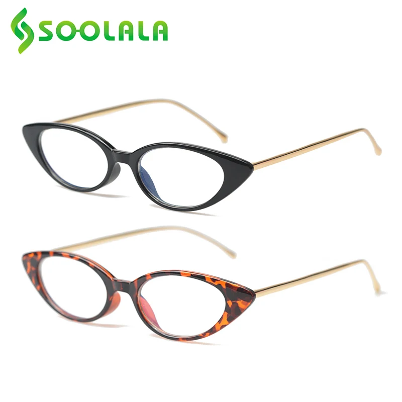 

SOOLALA 2pcs Womens Small Cute Cat Eye Anti Blue Light Reading Glasses Blue Light Blocking Readers Eyeglasses Frame +1.0 to 4.0