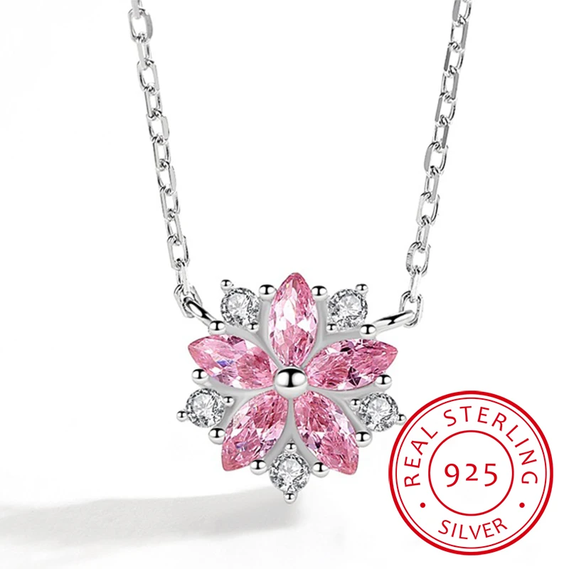 

Korean Fashion Style Pink Quartz Silver 925 Jewelry Necklace for Women Luxury Pendant Necklaces Wedding Birthday Gifts