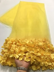 Tessuto di pizzo francese di moda gialla Tulle africano di alta qualità ricamato tessuto di pizzo nigeriano netto fiore 3D per matrimonio M4676