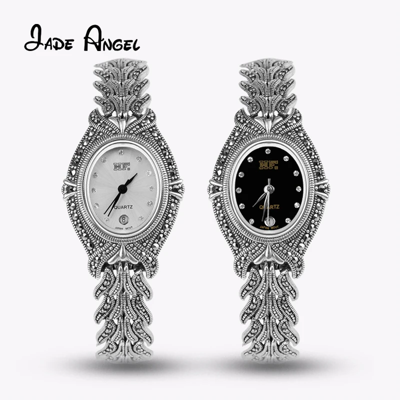 

Jade Angel Women Vintage Pave Marcasite Thai 925 Sterling Silver Wrist Watches Christmas Gifts Thanksgiving Gifts Birthday Gifts