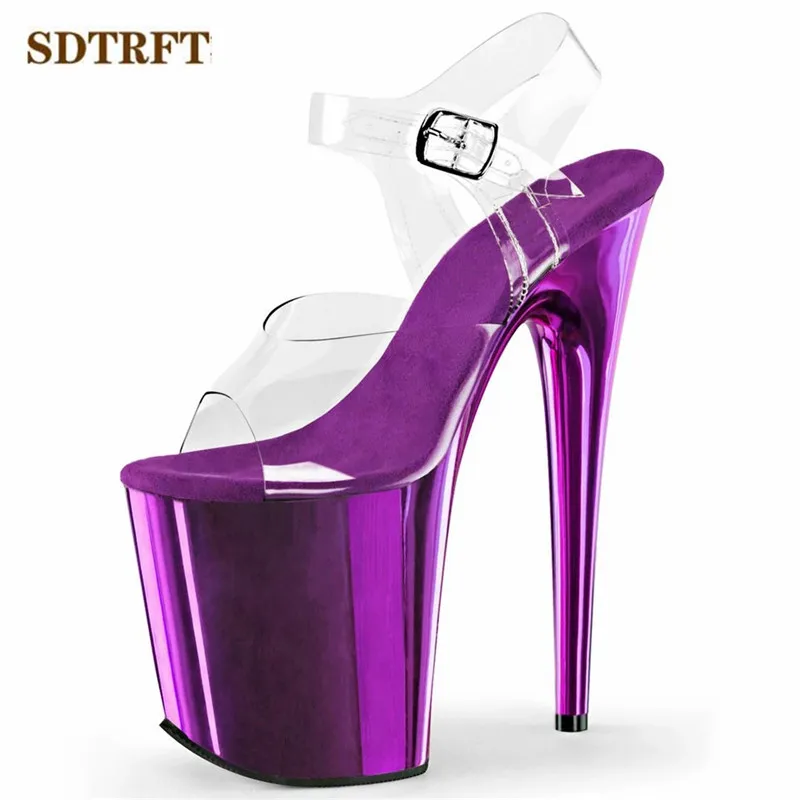 

New 2021 Catwalk Shows stiletto Ankle Strap 8 inch Sandals 20cm Thin High-Heeled shoes Women's Electroplated Waterproof pumps