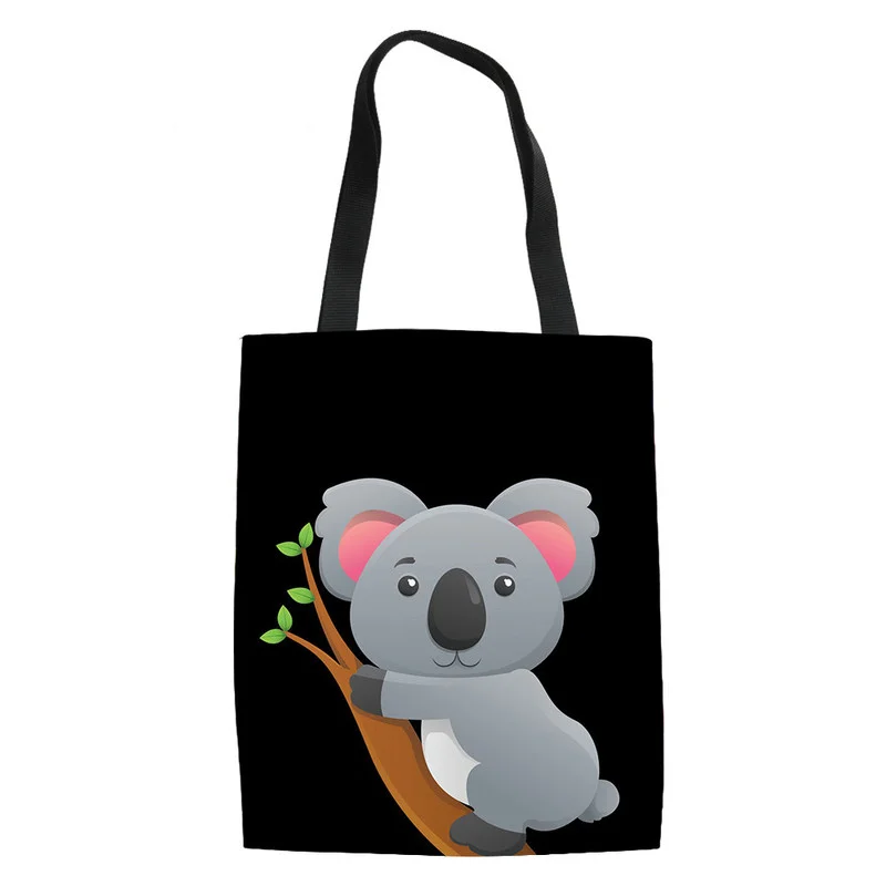 Women Shopping Tote Bag Cartoon Koala Print Shoulder Canvas Bags