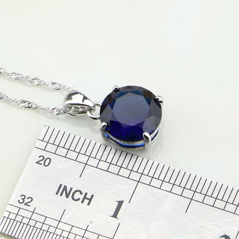 925 Sterling Silver Jewelry Round Blue Cubic Zirconia Wedding Bridal Jewelry Sets For Women Earring/Pendant/Necklace/Ring