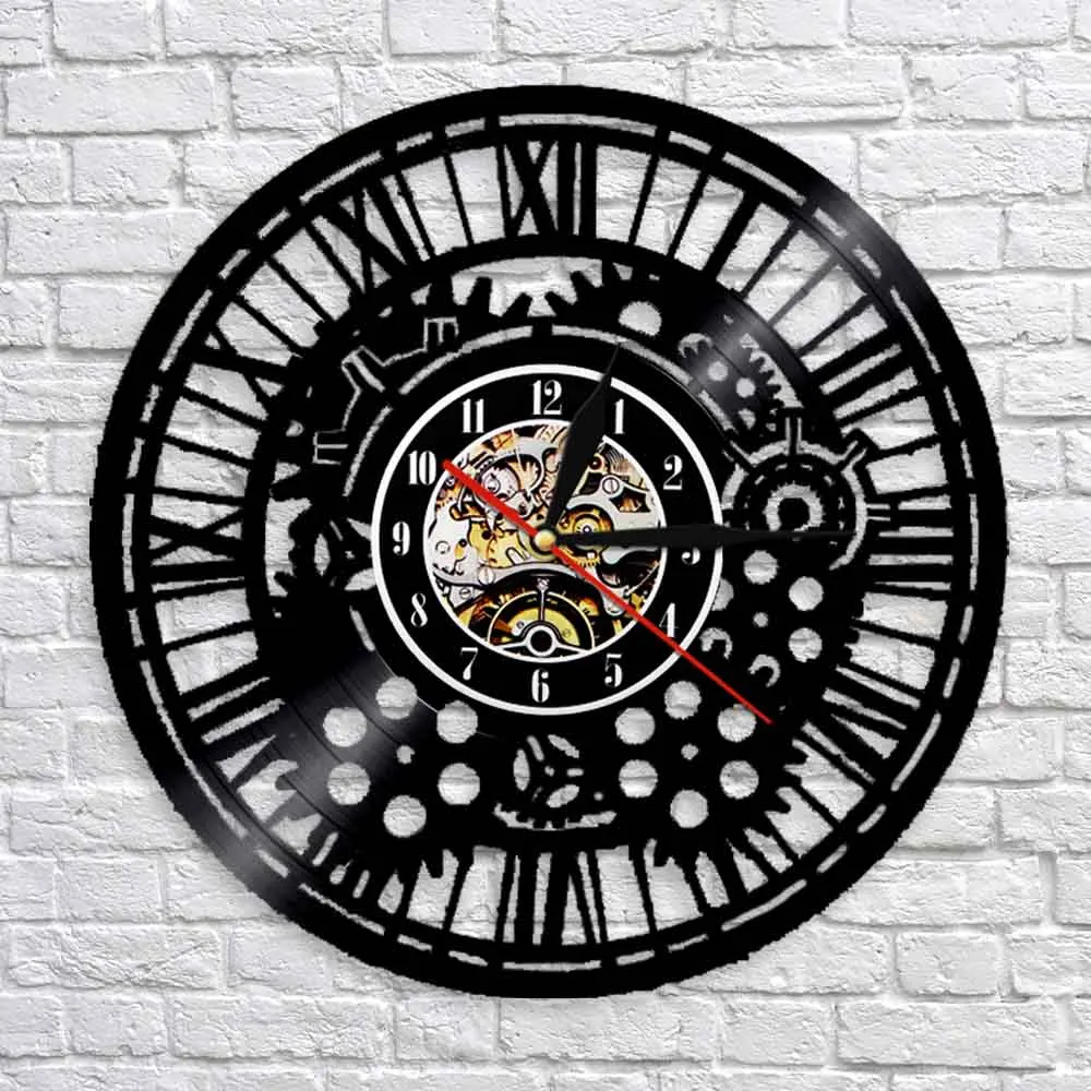 Gears Steampunk Wall Clock Decorative Watch Vintage Vinyl Record Hanging Quiet Clock Cyclist Cycling Fan Cogwheels Gift Handmade