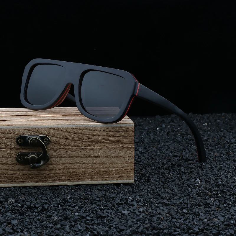 New Vintage Natural Skateboard  Wood Sun Glasses Real Frame  Polarized UV 400  Fashion Man Driving Cars  New Luxury