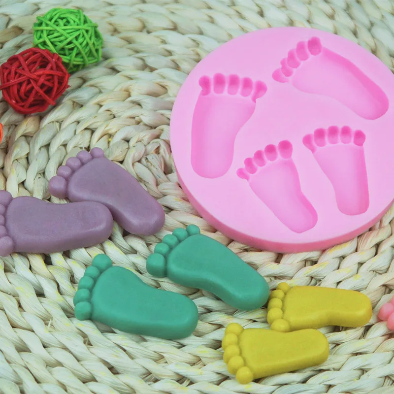 Cute Silicone Baby Foot Mold For Cake Decoration Fondant 3D Feet Mould Moldes De Silicone Baking Pink Cake Decorating Tools