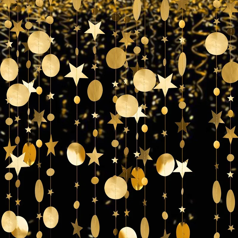 4m Gold Paper Star Garlands Graduation 2025 Party Decoration Boy Girl Babyshower Adult Just Married 30th 40th 50th 60 Birthday