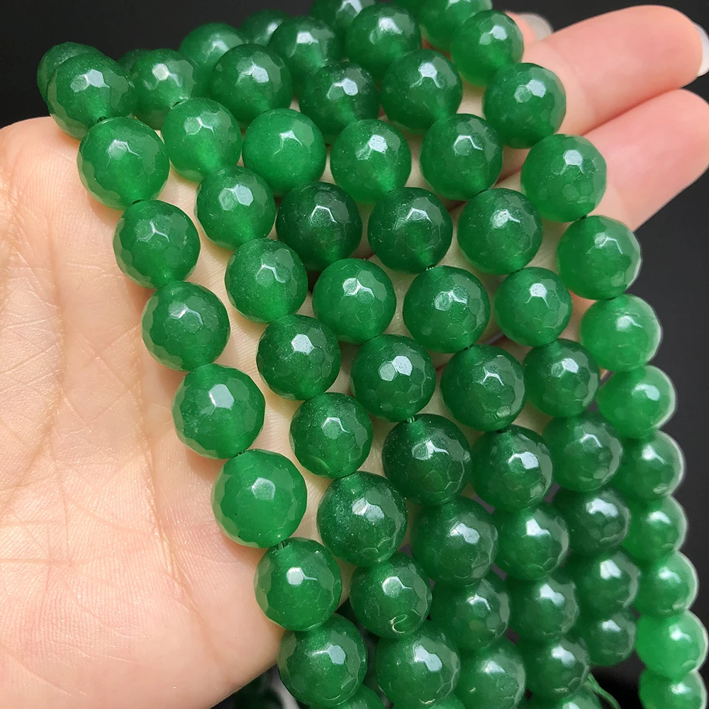 Natural Faceted Dark Green Chalcedony Jades Stone Loose Spacer Beads For Jewelry Making DIY Bracelet Necklace 15Inch 4/6/8/10 mm