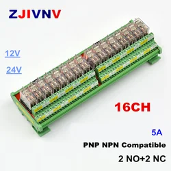 16 Channels 5A Pluggable Safe PNP NPN 2NO+2NC Compatible Interface Relay Module DC12V/24V
