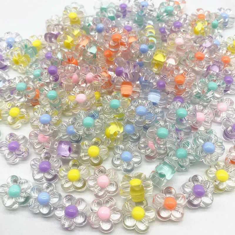 New 12mm 30pcs Transparent Inner Color Acrylic Flower  Beads Loose Spacer Beads for Jewelry Makeing DIY Clothing Accessories