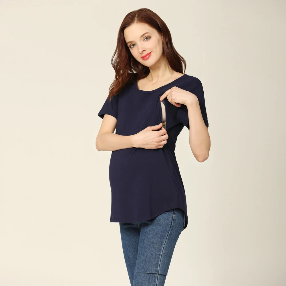 Summer Loose Big Size Maternity Top Short-Sleeved T-Shirt Breastfeeding Friendly Postpartum Nursing Wear for Pregnant Women