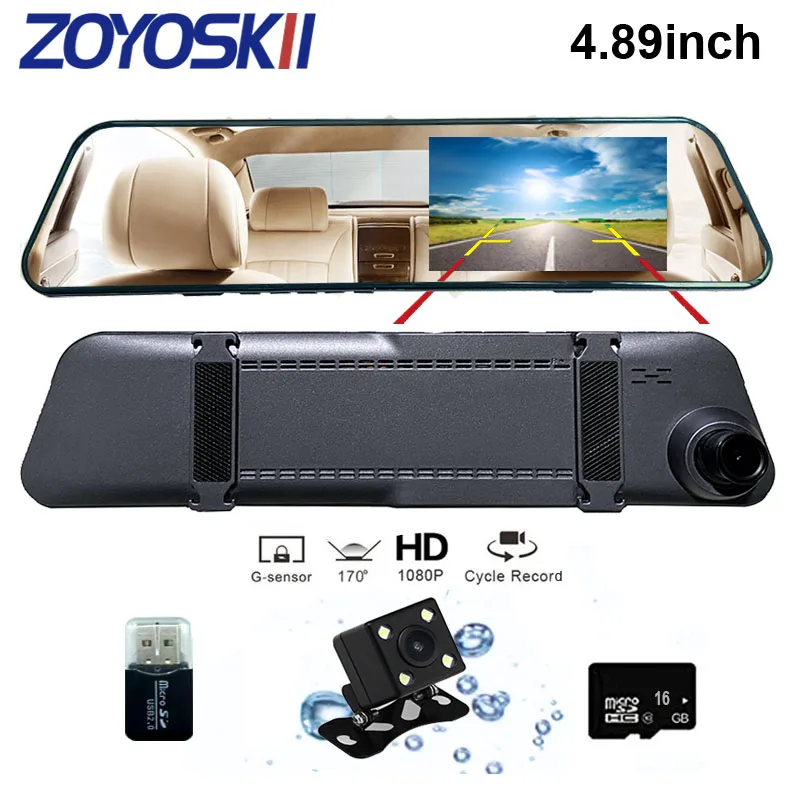 

ZOYOSKII Dash cam 4.89" 1080P Car Rearview Mirror Car DVR Mirror Full HD Dual Dash Camera Car Video Camera Dual Len Mirror