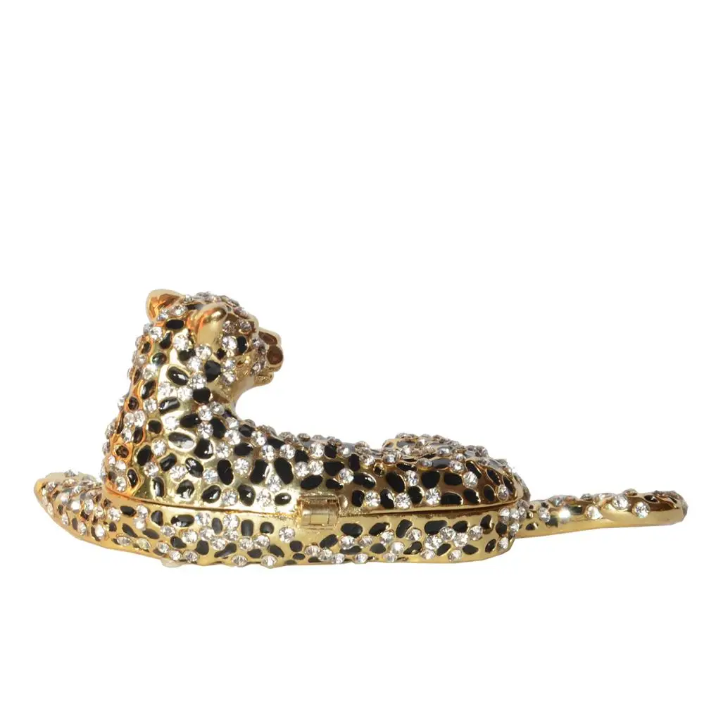 Leopard Jewelry Trinket Box, Metal Jewelry Container, Wildlife Animal Figurine view 3