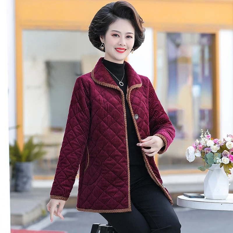 Fashion Women\'s Cotton Coat Lightweight Autumn Winter Coats Single-breasted Plus Velvet Jacket Tops