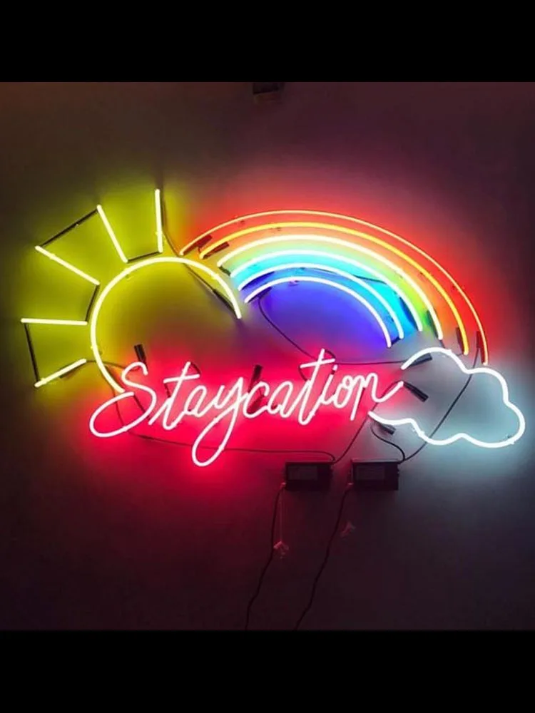 

Neon Sign For stay cation Rainbow Sun real Glass Tubes Lamp Beer Home Lamp HOPE great restaurant light advertise Handmade light