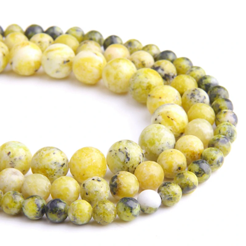 Women Natural Stone smooth Yellow Turquoises Gem stone Beads loose Round Beads 6 8 10 12MM For Jewelry Making Fit DIY Bracelet