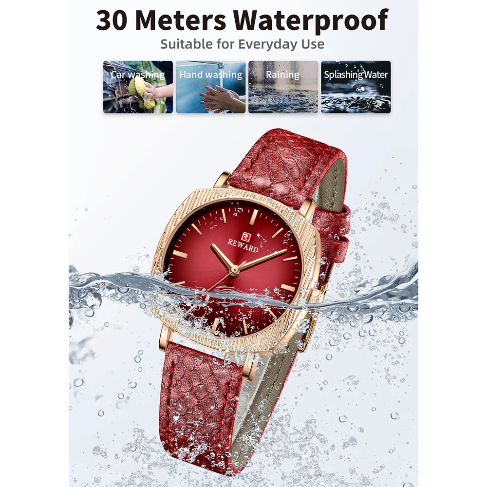 Women Watches Fashion Red Ladies Quartz Watch with Snake Pattern Genuine Leather Strap Simple Female Wristwatches