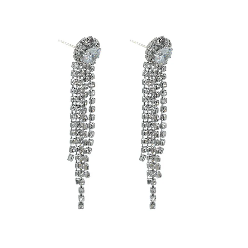 New Luxury Rhinestone Crystal Long Tassel Earrings For Women Bridal Drop Water Dangling Earrings Party Wedding Jewelry Gifts