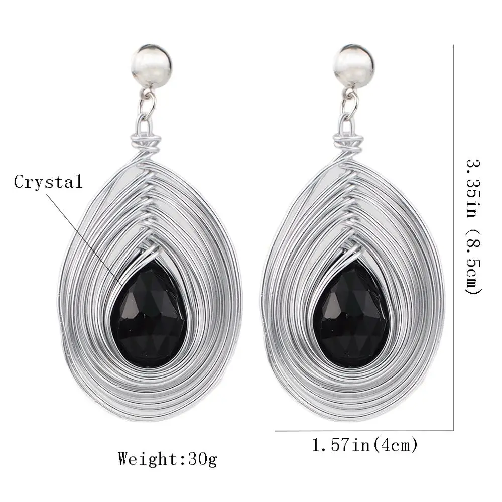 MANILAI Handmade Big Crystal Dangle Earrings For Women Fashion Gold Color Wire Helical Statement Earring Bohemia Jewelry
