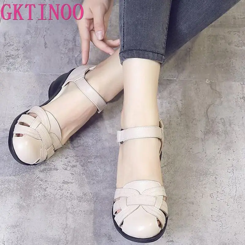GKTINOO 2024 Summer Sandals Female Handmade Genuine Leather Women Casual Comfortable Woman Shoes Sandals Women Summer Shoes