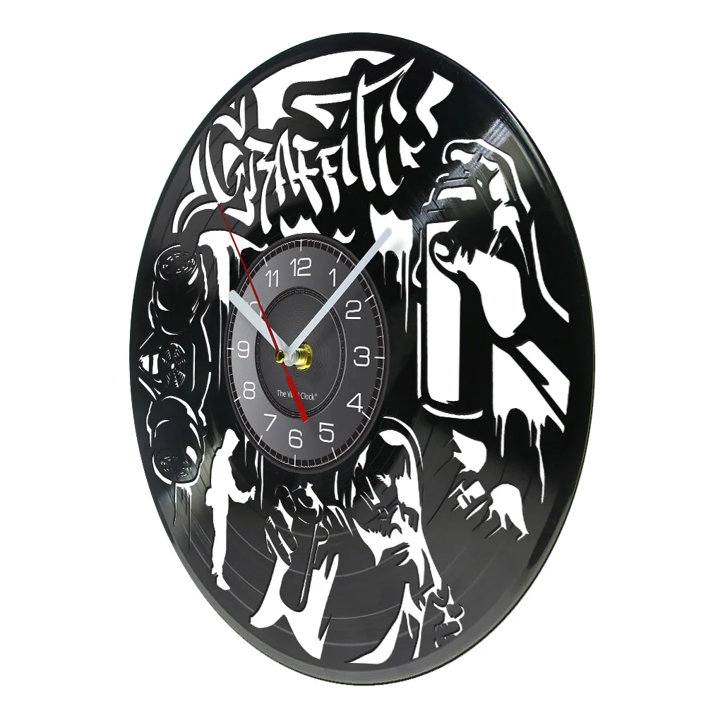 Spray Paint Graffiti Drawing Pop Art Vinyl LP Record Wall Clock Abstract Lacquer Painting Street Silent Watch Living Room Decor