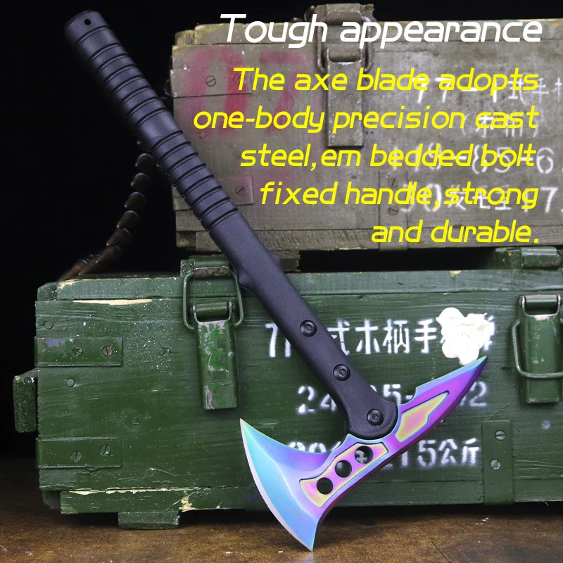 Outdoor multi-functional military green camo hand axe self-defense vehicle titanium color tactical axe logging garden axe