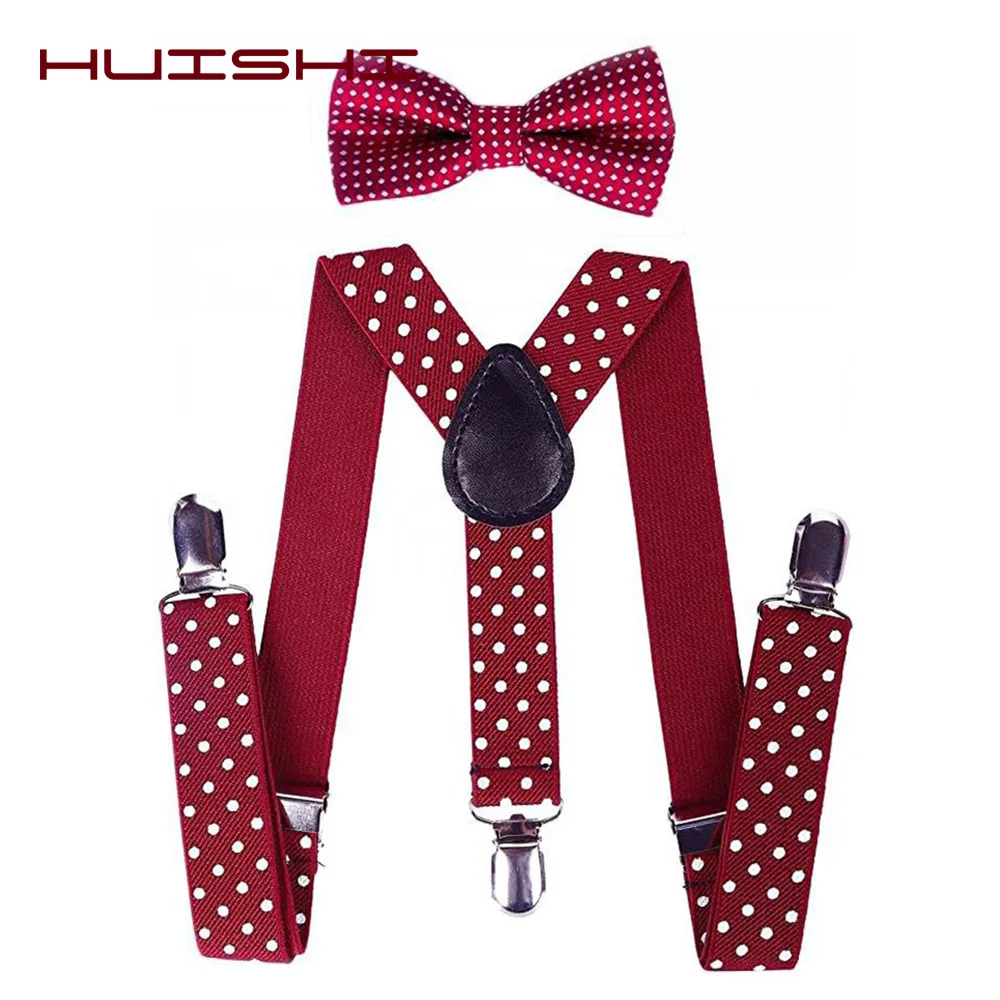 HUISHI Baby Suspenders With Bowtie Polka Dots Children Suits Suspenders 3 Clip Adjustable Shirts Kids Bow Tie For Baby Boy Girl