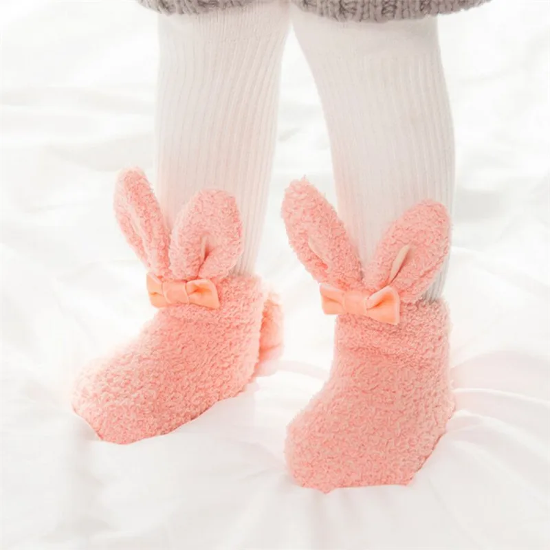 Newborn Baby Coral Fleece Girls Socks Soft Cute Rabbit Baby Socks Winter Style