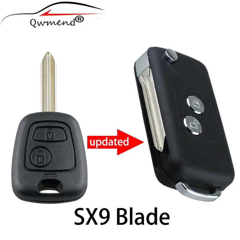 

QWMEND Car Key Shell for Citroen C1 C2 C3 Saxo Xsara Picasso Berlingo Flip Key Case Cover 2 Button SX9 Blade