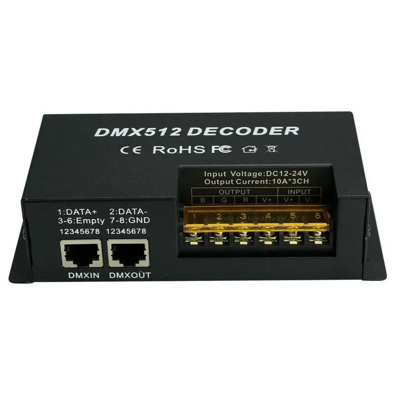 

DC12-24V 3 Channel 3CH-DMX 512 Constant Decoder Controller for RGBW LED Strip Light Dimmer Driver