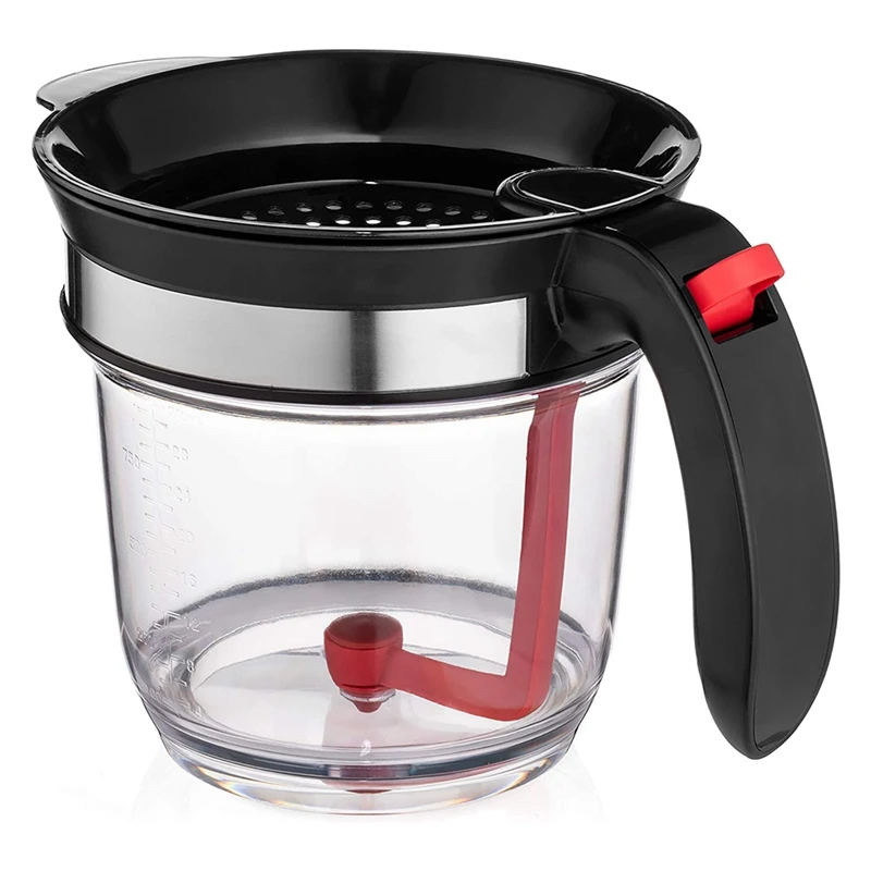 

1000ML Oil Separator Measuring Cup and Strainer with Bottom Release for Gravy Sauces and Other Liquids with Oil Grease