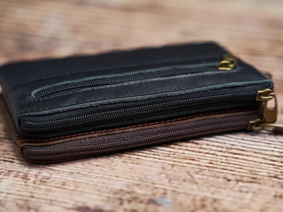 Nupugoo-Vintage kleine Geldbörse für Männer, Mini-Brieftasche, Echt ledertasche, braune lässige kleine Tasche, Reiß verschluss tasche, Schlüssel geld – Detail 18