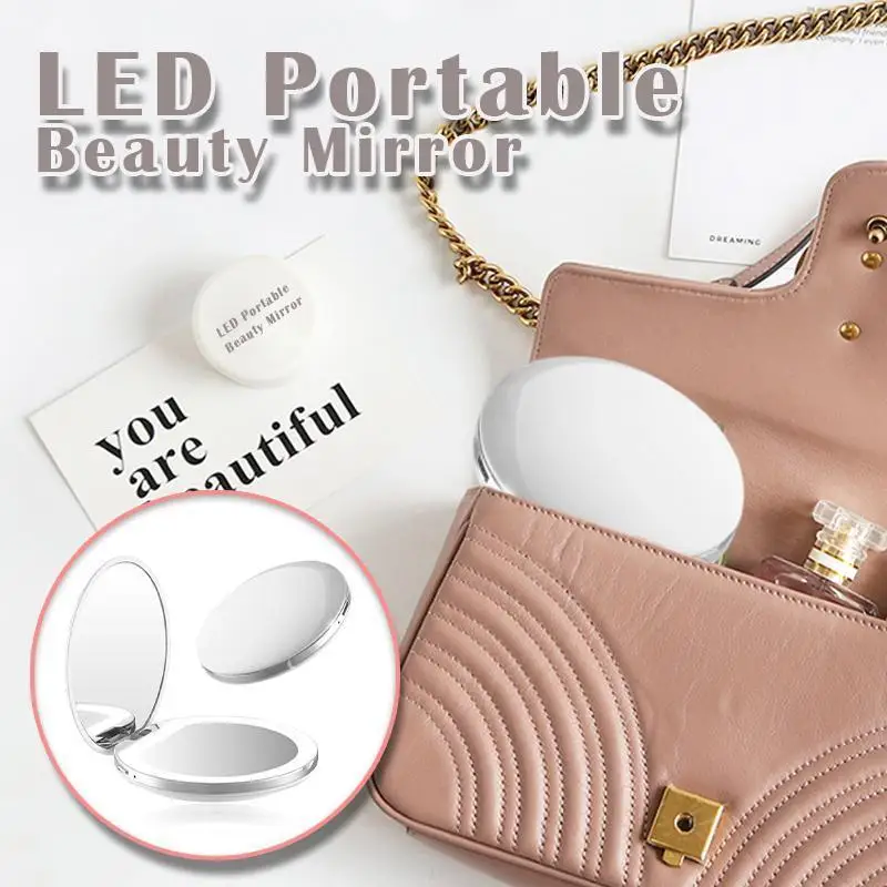 LED Lighted Travel  Makeup Mirror Light Details Travel Small Foldable Magnifier Round  HD with Clear-Accessories