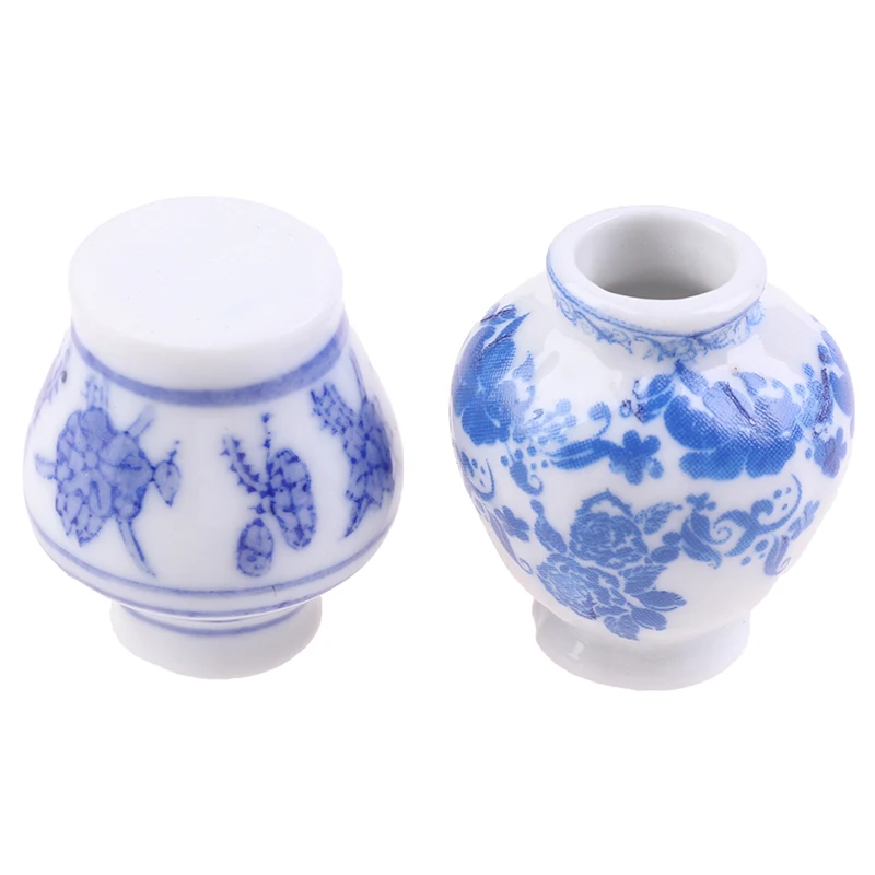 2pcs Mini Porcelain Vase DIY Handmade Doll House Simulation Kitchen Ceramic Ornament Decora Vase Dollhouse Miniatures Toys