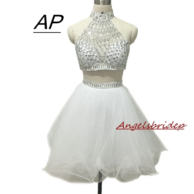 

ANGELSBRIDEP Halter Neck Short/Mini Homecoming Dress For Graduation Luxury Crystals Backless Vestidos Cortos Custom Made