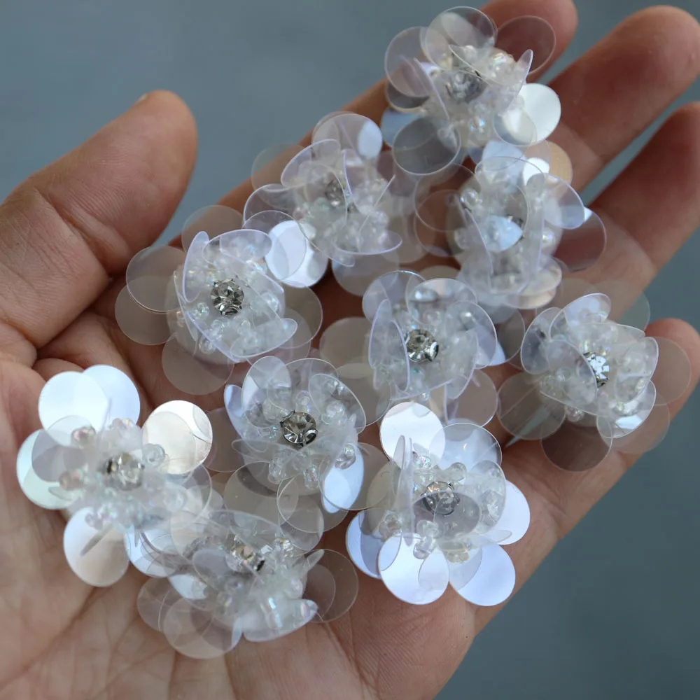 10 Stück/Set Blumen-Perlen-Applikationen für Kleidung DIY Strass-Pailletten Aufnähbare Stickerei-Applikationen Parche Ropa – Detail 2