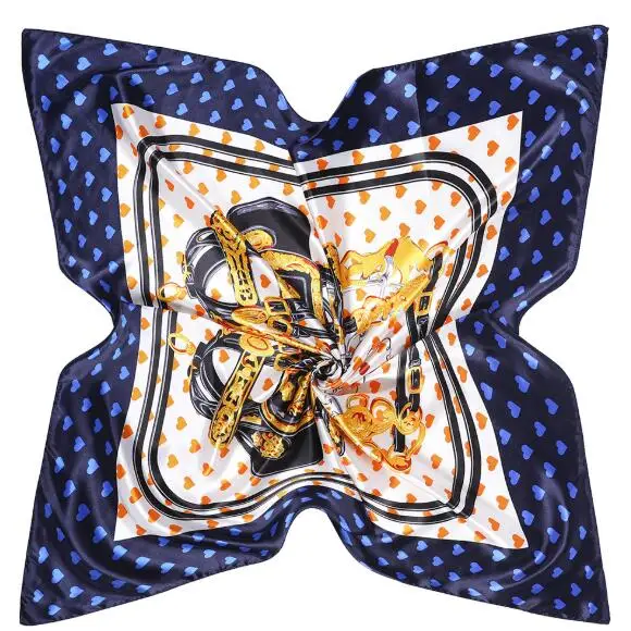 90*90cm Scarves Women Chain And Saddle Printed Square Silk Scarf Office Ladies Shawl Bandana Handkerchief Female Wraps