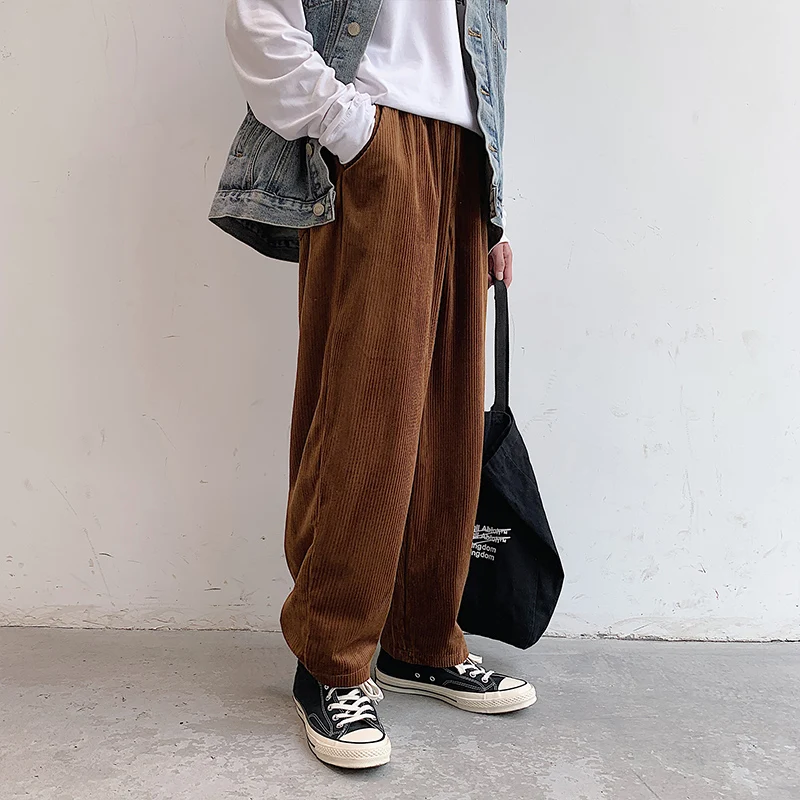 

Men Vintage Fashion Corduroy Loose Casual Straight Wide Leg Pant Male Women Japan Harajuku Streetwear Hip Hop Harem Trousers