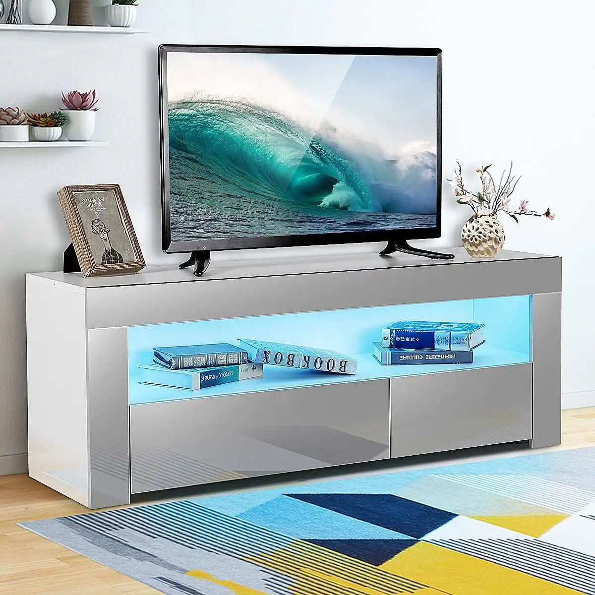 Soportes de TV modernos de 47 pulgadas, Unidad de Soporte con cajones LED, armario de pie para televisión, sala de estar, mueble de almacenamiento para Monitor de TV