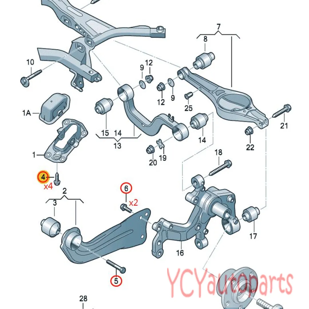 Rear Trailing Arm Axle Guide Bolt Kit Fit For VW Beetle Jetta Passat Touran AUDI A3 TT Skoda Octavia  Seat  Leon