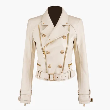 Jaqueta de couro PU feminina, estilo locomotiva, trespassado, costura com zíper, Casacos, moda, F374