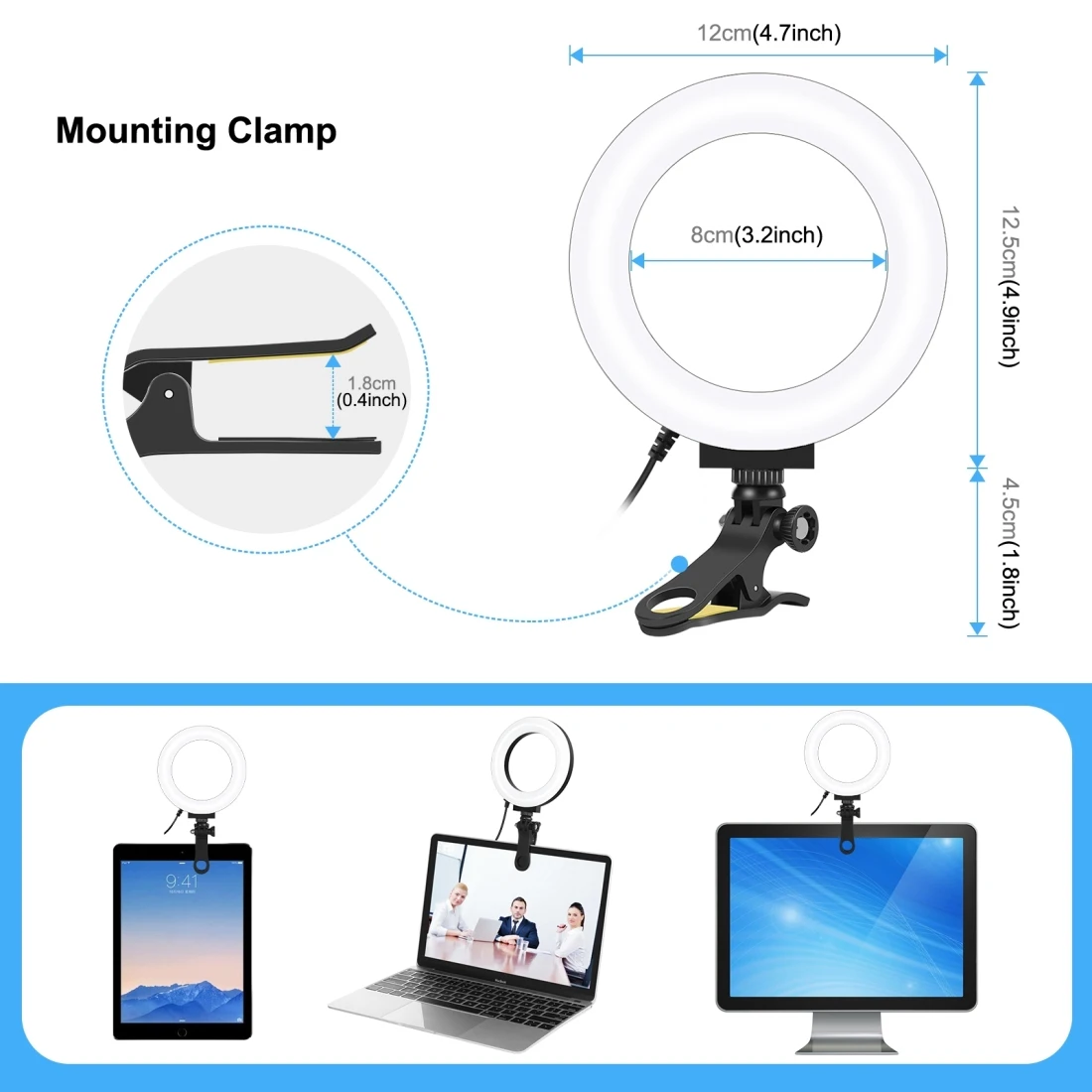 PULUZ Selfie Ring Light For Laptop Desktop Youtube Vlogging Ring Lamp Video Conference Lighting Kit & Tripod Phone Holder Clip