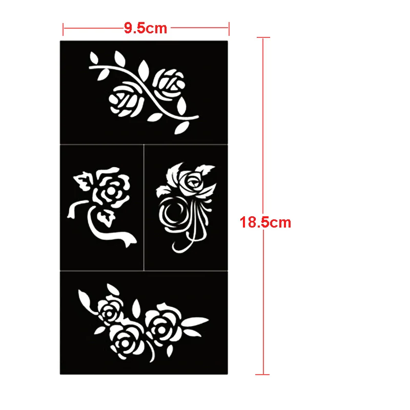 Kit de plantillas de tatuaje de Henna, 12 hojas, diseños autoadhesivos de mariposa/pluma/flor para pintura corporal, plantillas temporales
