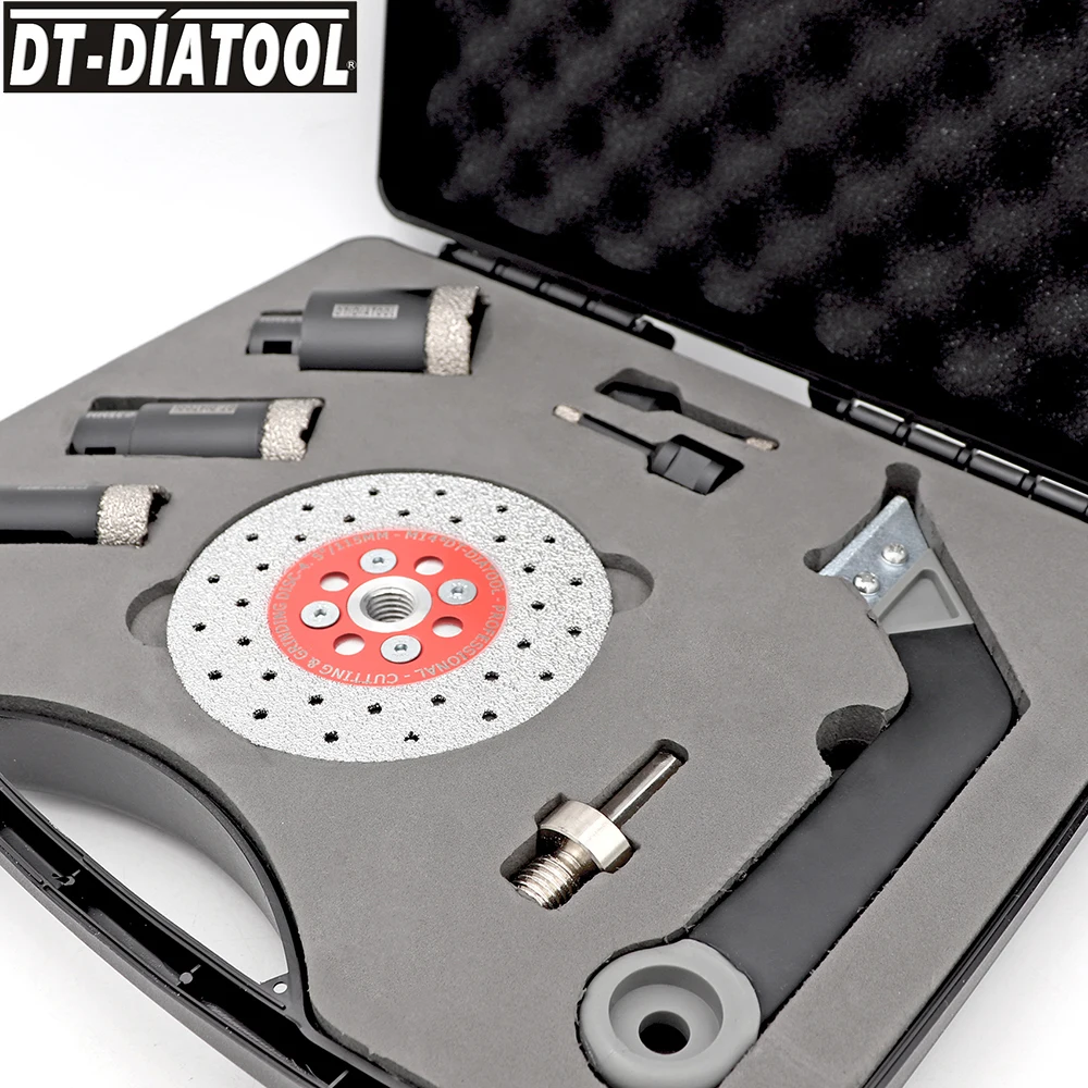 DT-DIATOOL 1 conjunto encaixotado diamante broca núcleo bits duplo corte discos de moagem conjunto para porcelana telha m14 rosca buraco viu