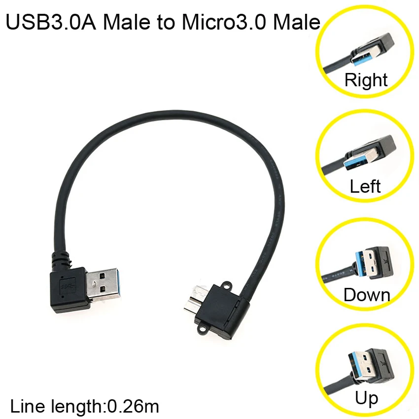 

USB 3.0 Type A 90 Degree UP&Down&Left& Right Angled to Micro B Male Cable for Samsung S5 Note 3 HDD External Hard Drive Disk